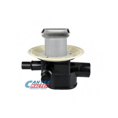 Трап проходной Ду75/110 с 3-мя входами, с обратным клапаном, с декоративной решеткой под плитку, HL 70-3020