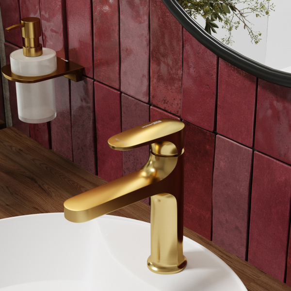 Смеситель для раковины/умывальника WasserKRAFT Havel, однорычажный, неповоротный, керамический, длина излива 115 мм, латунь, цвет золото матовое