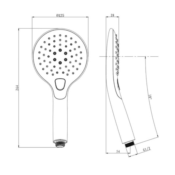 Душевая лейка Olives D184 круглая, 3 режима, хром, ABS пластик, 125х264 мм