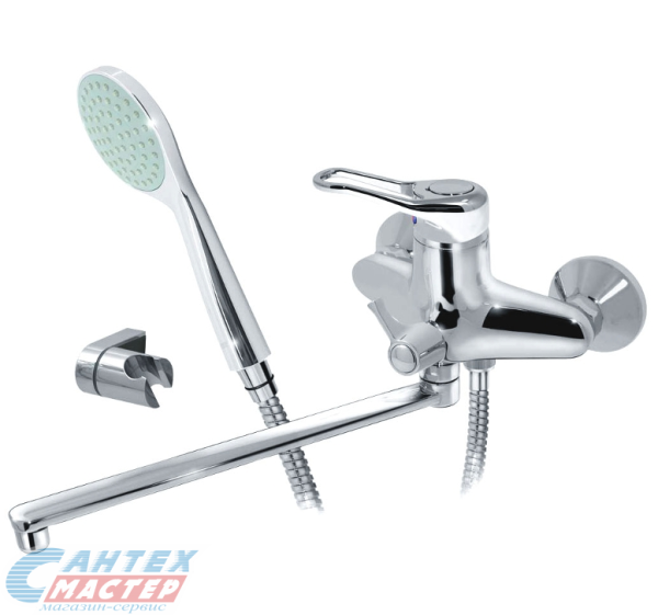 Смеситель для ванны/душа Варион Master однорычажный, керамический, настенный, излив поворотный 330 мм, с гибким шлангом, душем/лейкой, латунь, цвет хром, длинный, универсальный, горизонтальный, рычажный, кран, комплект, сантехника, размер