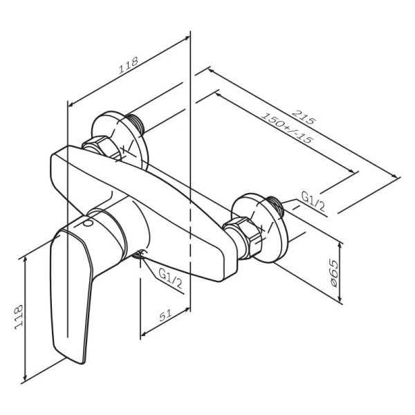 Смеситель для душа AM.PM Gem, однорычажный, настенный, керамический, без излива, латунь, без душевого набора, цвет хром