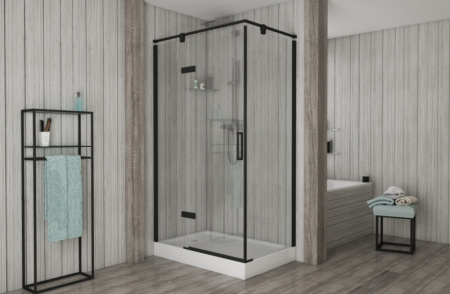 Душевой уголок Bravat Black Line, 80х120 см, без поддона, прямоугольный, угловой, стекло закаленное, (без сифона) без крыши, левосторонний/левый, распашной, стеклянный, алюминиевый профиль (черный)