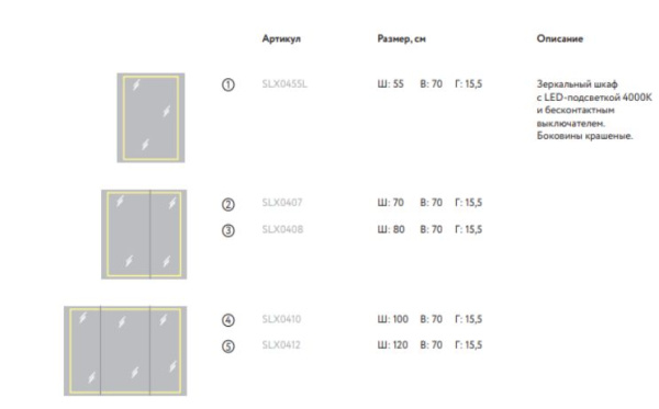 Зеркальный шкаф Aqwella Simplex 120, 1200х700х155 мм, с LED/ЛЕД-подсветкой, подвесной, цвет белый, зеркало, 3 распашные дверцы, прямоугольный, правый/левый, правосторонний/левосторонний, универсальный