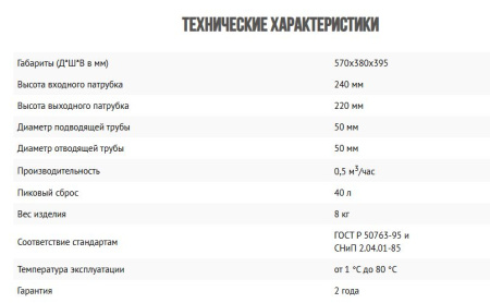 Пескоуловитель Термит 0,5-40 под мойку, пластиковый, для внутренней канализации