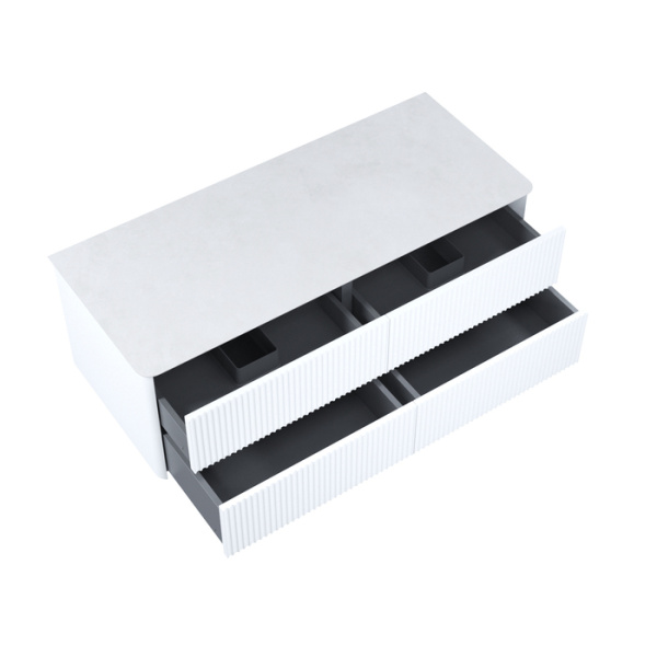 Тумба со столешницей IDDIS Aiger 1196х502х420 мм подвесная, 4 выдвижных ящика, МДФ, цвет белый, без отверстий, система плавного закрывания, прямоугольная, универсальная, в ванную комнату