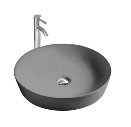 Раковина/умывальник Aquatek Европа, 41,5х41,5 см, накладная, круглая, санфарфор, цвет серый матовый, без отверстия под смеситель, без слив-перелива, умывальник