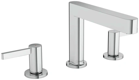 Смеситель для раковины Hansgrohe Finoris 110 на 3 отверстия, двухвентильный, фиксированный излив, длина 16,9 см, керамический, латунь, цвет хром, со сливным клапаном Push-Open