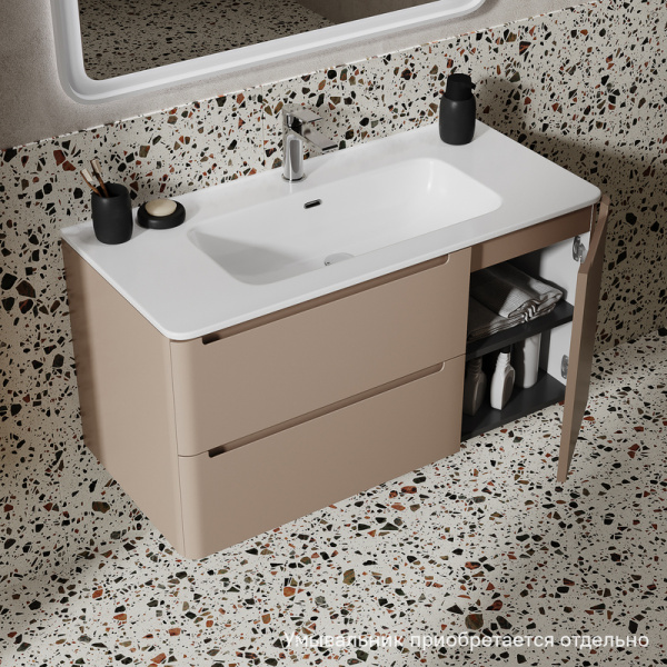 Тумба под раковину IDDIS Edifice 467х1002х500 мм подвесная, цвет капучино, 2 выдвижных ящика/1 распашная дверца, МДФ, прямоугольная, в ванную комнату