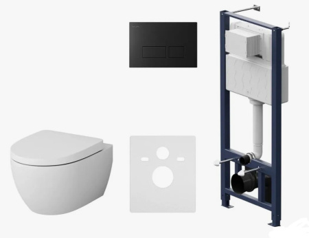 Комплект унитаза с инсталляцией Am.Pm, унитаз подвесной Awe, горизонтальный/в стену выпуск, кнопка двойная Pro S (матовый черный), сиденье микролифт, быстросъёмное