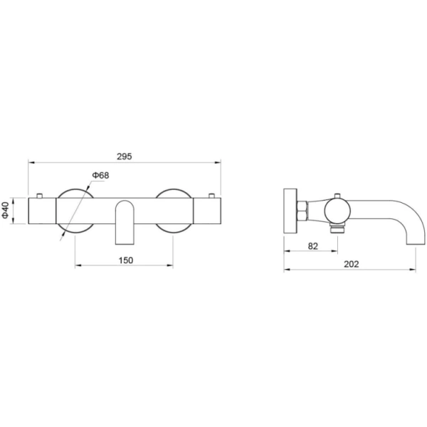 Смеситель для ванны/душа Aquatek Европа термостатический, настенный, излив 202 мм, фиксированный, латунь, без шланга и лейки, цвет шлифованное золото