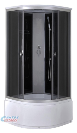 Душевая кабина 90х90х220 см Niagara Ultra поддон высокий, полукруглая, угловая, стекло тонированное, заднее стекло черное, с верхним душем, без гидромассажа, смеситель, профиль алюминий черный, прозрачное стекло, белая, закрытая