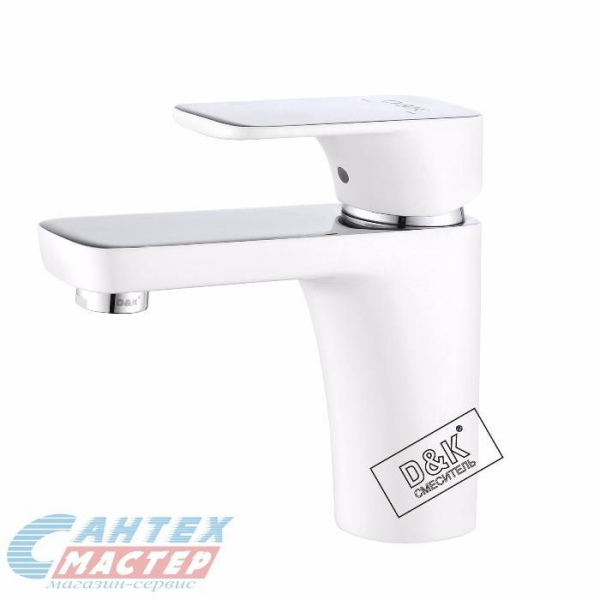 Смеситель для раковины D&K Berlin Steinbeis однорычажный, излив короткий, длина 125 мм, керамический, латунь, цвет белый, без донного клапана