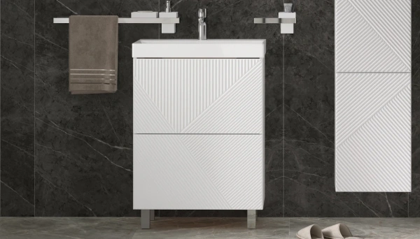 Тумба под раковину Velvex Edge 600-0-2, 596х393х796 мм напольная, цвет белый глянец, 2 выдвижных ящика, подходит раковина 9696-60, универсальная, в ванную комнату