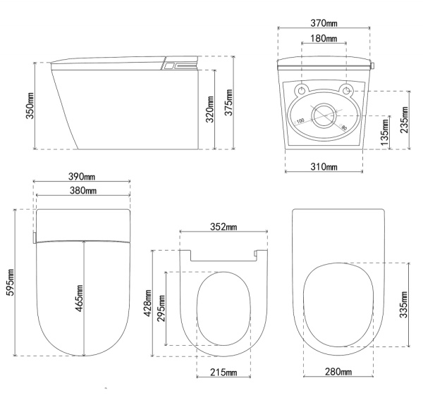 Унитаз-биде подвесной ABBER Bequem 595х390х375 мм электронный, цвет черный матовый, горизонтальный, LED дисплей, ночная подсветка, пульт, крышка-сиденье с подогревом (дюропласт, микролифт) импульсный смыв