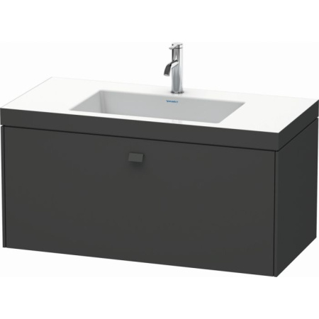 Тумба c раковиной Duravit Brioso, 100х48х50,2 см, подвесная, 1 выдвижной ящик, ДСП, цвет: графит матовый /Vero Air, мебельная, прямоугольная, цвет белый, фарфоровая, с площадкой под смеситель, без перелива