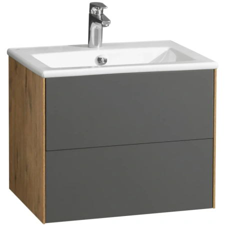 Тумба с раковиной Акватон Сохо 60, 58,8х45,5х48,2 см, подвесная, 2 выдвижных ящика, МДФ/ЛДСП, механизм доводчика, прямоугольная/умывальник Элина-60, прямоугольный, цвет белый