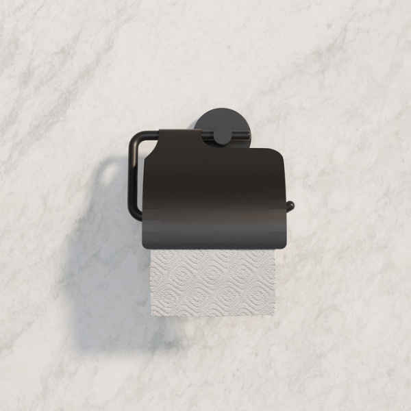 Держатель для туалетной бумаги IDDIS Sena, с крышкой, черный матовый, настенный, сплав металлов, форма округлая, для туалета/ванной, бумагодержатель SENSBC0i43