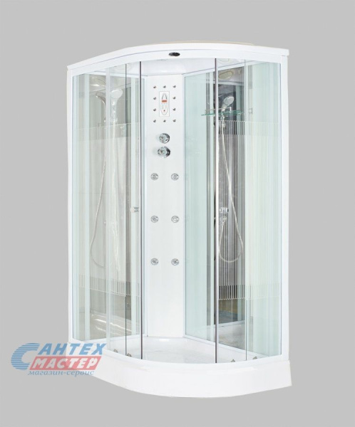Душевая кабина 120х80х220 см Niagara Classic (левая) поддон низкий, ассиметричная, угловая, стекло заднее зеркальное, двери прозрачные, панель белая, с верхним душем, с гидромассажем