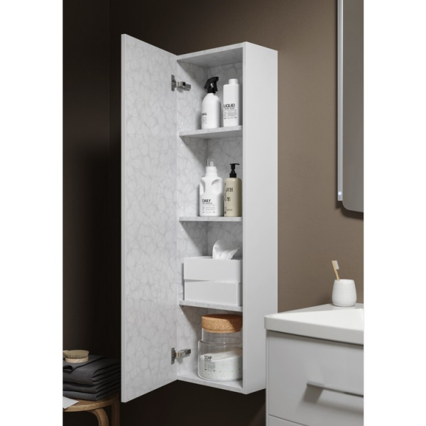 Пенал Aqwella Анкона П25, 120х25х20 см, подвесной, (левый/правый/универсальный), с дверцей, с полками, цвет белый глянец, в ванную комнату