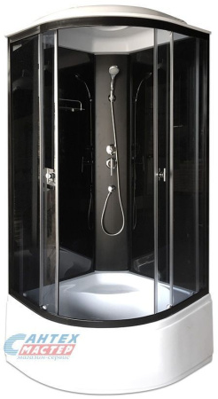 Душевая кабина 90х90х220 см Niagara Classic поддон высокий, полукруглая, угловая, стекло заднее черное, двери тонированные, с верхним душем, без гидромассажа, смеситель, профиль хром матовый, прозрачное стекло, белая, закрытая