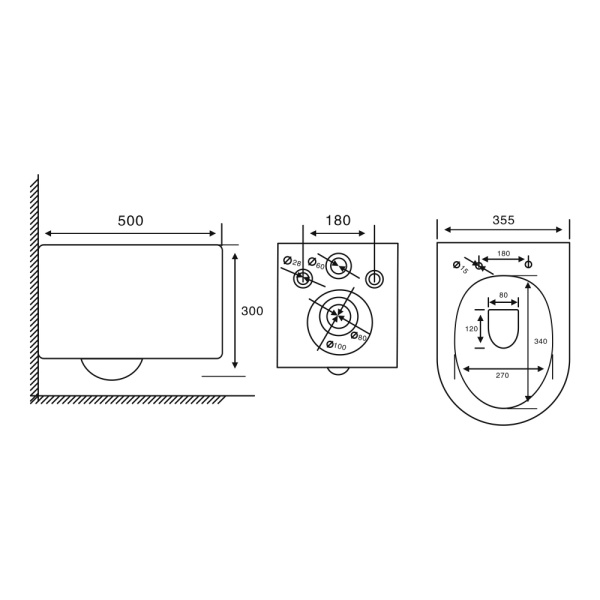 Унитаз подвесной ABBER Bequem 500х355х300 мм цвет белый, горизонтальный (прямой) выпуск, смыв торнадо, безободковый, система антивсплеск, с сиденьем микролифт, дюропласт AC1129