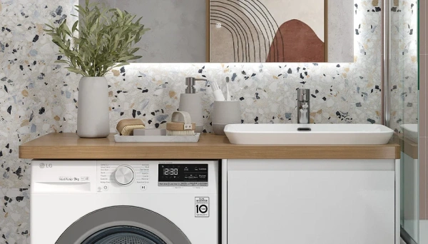 Столешница Velvex Klaufs 1200 без выреза, тумба справа, 1200х610х39 мм, ДСП, прямоугольная, цвет дуб французский (шатане), для накладной раковины/умывальника, без отверстий, на стиральную машину