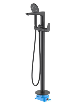 Смеситель для ванны/душа Aquatek Бетта напольный, однорычажный, неповоротный, длина 264 мм, керамический, латунь, цвет черный матовый