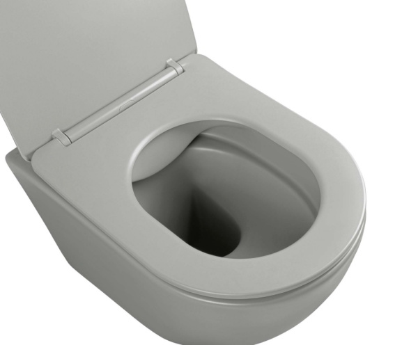 Унитаз подвесной Aquatek Европа, серый матовый, горизонтальный (в стену) выпуск, с быстросъемным сиденьем микролифт, дюропласт, безободковый, под скрытый бачок