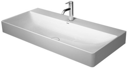 Раковина DURAVIT DuraSquare WonderGliss 100х47х14,5 см, подвесная, прямоугольная, санфарфор, цвет белый, 1 отверстие под смеситель, антигрязевое покрытие, без перелива
