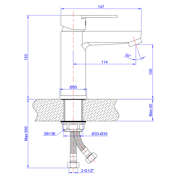 Смеситель для раковины/умывальника AQUEDUC однорычажный, неповоротный, керамический, длина излива 114 мм, латунь, цвет хром 345395