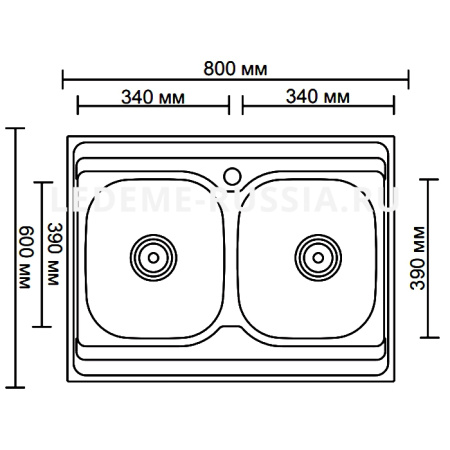 Мойка Ledeme, 80х60 см, толщина 0.8 мм, двойная, двухчашевая с сифоном, накладная, нержавеющая сталь, прямоугольная, цвет глянцевый, отверстие под смеситель, для кухни, прямая, встроенная L98060B