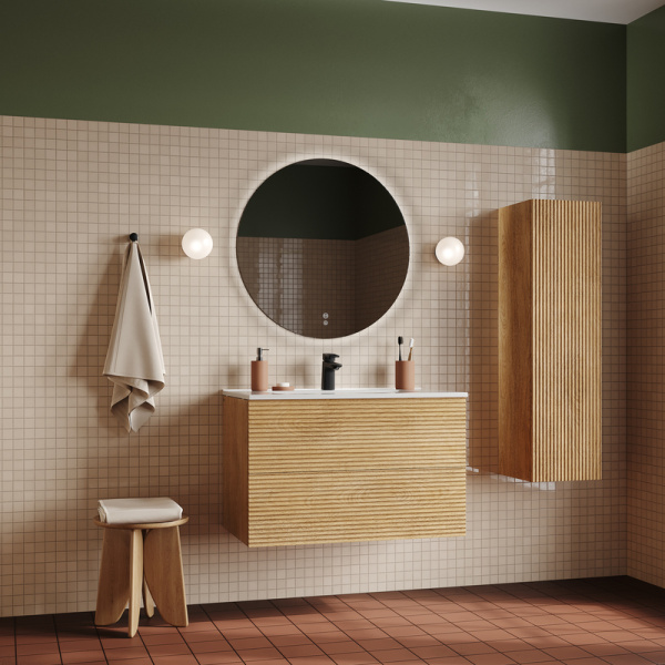 Зеркало IDDIS Bild, 70х70х3 см с LED/ЛЕД-подсветкой, с антизапотеванием, выключатель сенсорный, для ванны, навесное/подвесное/настенное, круглое BIL70T0i98