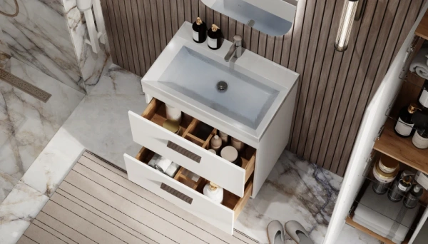 Тумба под раковину Velvex Orlando 600-0-2, 595х445х799 мм напольная, цвет белый матовый, 2 выдвижных ящика, подходит раковина Madera Classica rkCla.60-81, универсальная, в ванную комнату