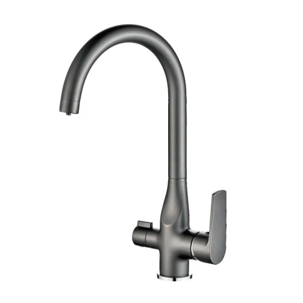 Смеситель для кухни/мойки HAIBA однозахватный, с подключением фильтра питьевой воды, поворотный, латунный, с высоким изливом, длина 229 мм, латунь, цвет серый