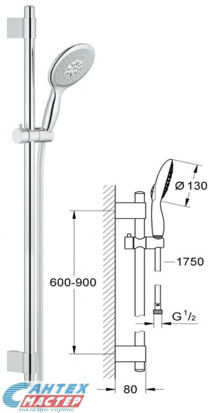 Душевой гарнитур Grohe Power&Soul 4вида струй 27738000