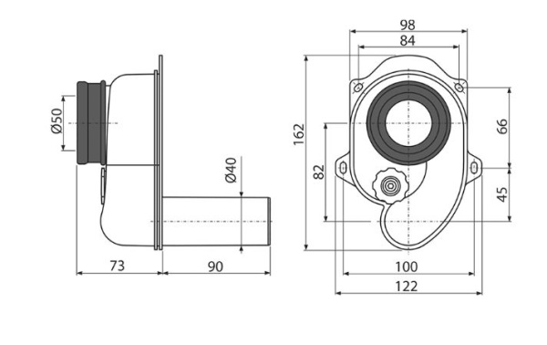 Сифон Alcaplast для писсуара горизонтальный AG210901240 / A45B