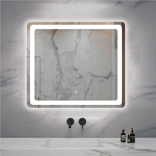 Зеркало Azario Dallas, 80х70 см, с LED/ЛЕД-подсветкой, с диммером, с подогревом, прямоугольное, выключатель сенсорный, для ванны, навесное/подвесное/настенное