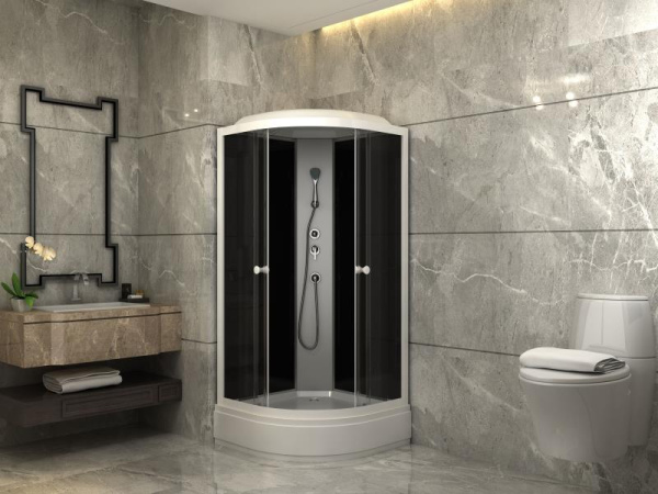 Душевая кабина Parly Classic 90х90х215 см ECM921  поддон средний, четверть круга, угловая, стекло тонированное, заднее черное, (без гидромассажа), с крышей, профиль белый