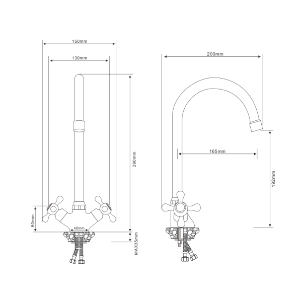 Смеситель для кухни/мойки Olives Anari AN19431 двухвентильный, кран-букса, с высоким поворотным изливом, длина 165 мм, латунь, цвет хром