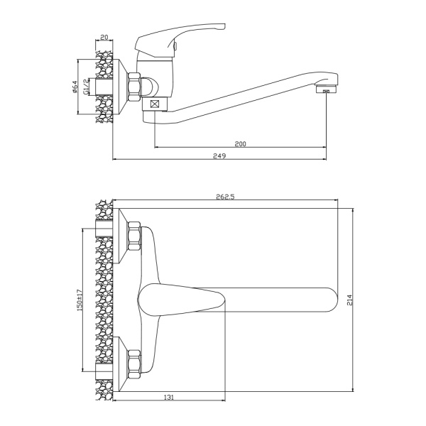 Смеситель для кухни/мойки Olives Avila 02410AV настенный однорычажный, керамический, с поворотным изливом, латунь, цвет хром