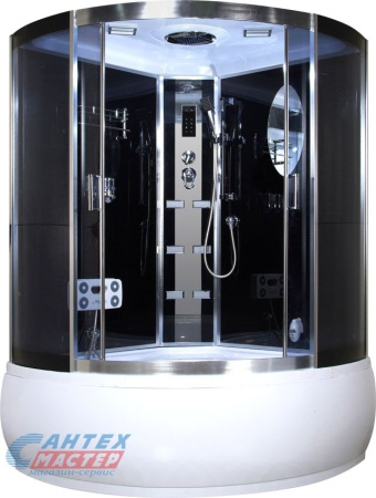 Душевая кабина 150х150х220 см Niagara Ultra поддон высокий, полукруглая, угловая, дверцы тонированные, заднее стекло черное, с верхним душем, с гидромассажем, с сиденьем, сенсорная, смеситель, профиль, прозрачное стекло, белая, закрытая