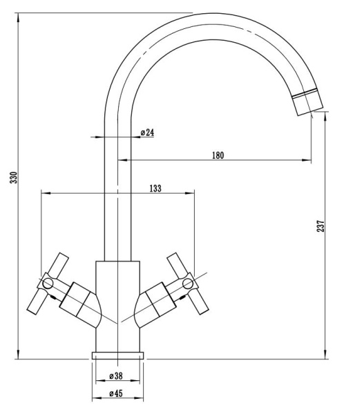 Смеситель для кухни/мойки Esko Astana двухвентельный, поворотный, высокий/R-излив, длина излива 180 мм, нержавеющая сталь, цвет нержавеющая сталь AA519R