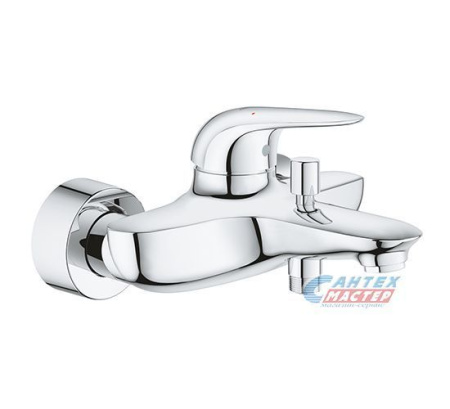 Смеситель для ванны/душа Grohe Eurostyle New однорычажный, керамический, настенный, излив фиксированный 185 мм, латунь, цвет хром, короткий, универсальный, горизонтальный, рычажный, кран, комплект, сантехника, размер, характеристики, высота