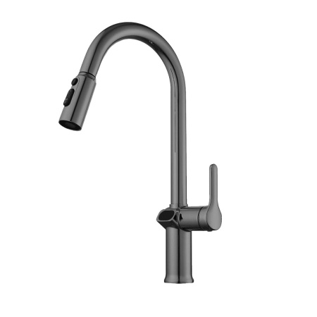 Смеситель для кухни/мойки Knotlor Inspiration, однорычажный, поворотный/выдвижной, с индикатором температуры, керамический, длина излива 175 мм, латунь, цвет вороненая сталь