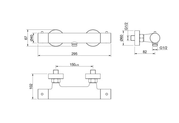 Смеситель для душа Aquatek Европа термостатный, настенный, без излива, без шланга и лейки, латунь, цвет шлифованное золото