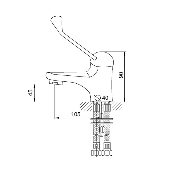 Смеситель для раковины/умывальника Melodia Medico однорычажный, неповоротный, фиксированный, короткий, излив длина 105 мм высота 45 мм хирургический, латунь, цвет хром MDV40820