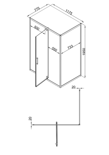Душевой уголок Olives Duero 120х80х195 см без поддона, прямоугольный, стекло прозрачное 6 мм, без крыши, распашная, алюминиевый профиль черный матовый DR-128CR-SW-GB