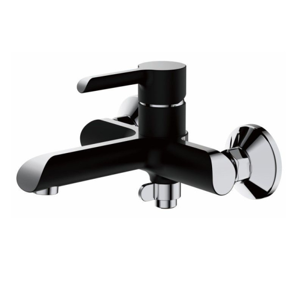 Смеситель для ванны/душа HAIBA однозахватный, хромированный, настенный, излив литой 181 мм, неповоротный, латунь, цвет черный