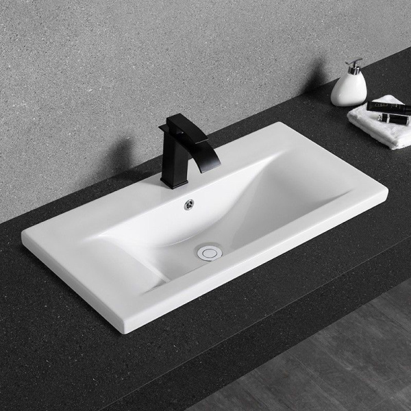 Раковина для ванной CeramaLux 9393-80 80х18,5х39,5 встраиваемая, прямоугольная, керамическая/фарфоровая, цвет белый, с отверстием под смеситель, слив-перелив