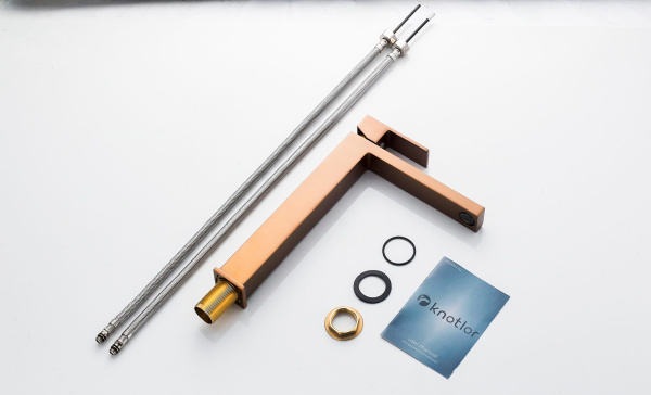 Смеситель для раковины/умывальника Knotlor Stable, высокий, однорычажный, неповоротный, керамический, длина излива 175 мм, латунь, цвет бронза матовая